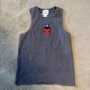 Free People Charcoal Tank with Red Ladybug Patch Sz XL